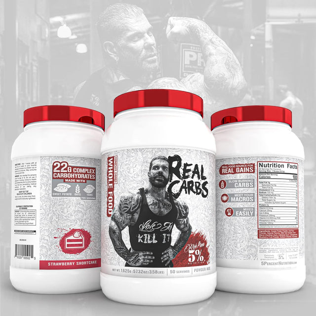 5% Nutrition Rich Piana Real Carbs with Real Food Complex Carbohydrates, Long-Lasting Low Glycemic Energy for Pre-Workout/Post-Workout Recovery Meal, 3.58 Lb, 50 Servings (Strawberry Shortcake)