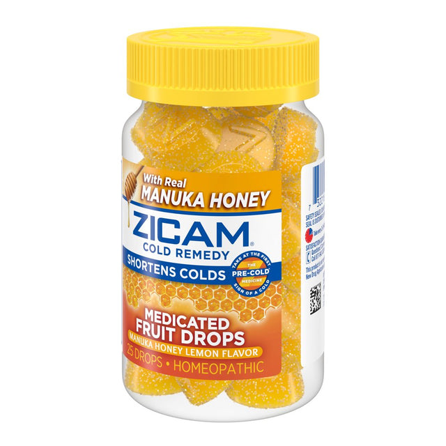 Zicam Cold Remedy Zinc Medicated Fruit Drops, Manuka Honey Lemon Flavor, 25 Count