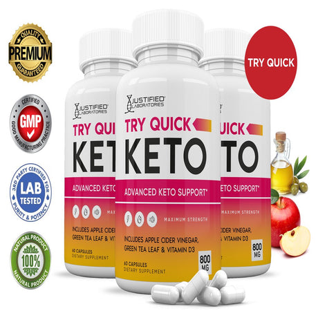 (3 Pack) Try Quick Keto ACV Pills 1275Mg Dietary Supplement 180 Capsules