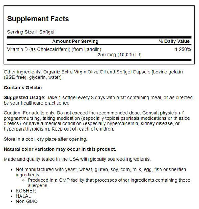 NOW Supplements, Vitamin D-3 10,000 IU, Highest Potency, Structural Support*, 120 Softgels