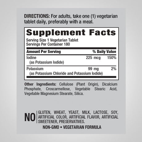 Potassium Supplement | 180 Tablets | with Iodine | Essential Mineral | Vegetarian, Non-Gmo, Gluten Free | by Piping Rock