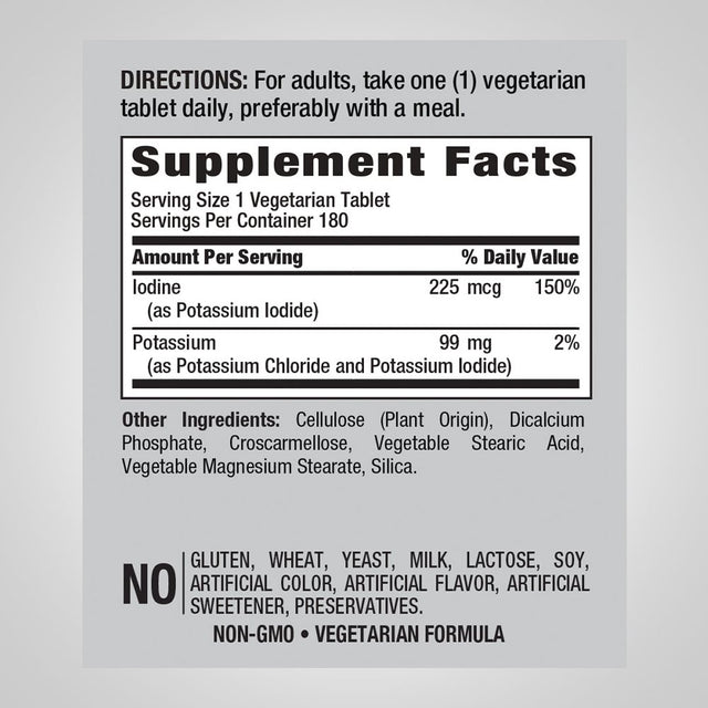 Potassium Supplement | 180 Tablets | with Iodine | Essential Mineral | Vegetarian, Non-Gmo, Gluten Free | by Piping Rock