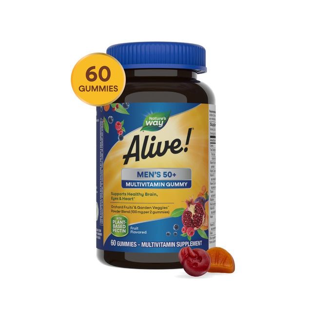 Nature'S Way Alive! Men'S 50+ Gummy Multivitamins, B-Vitamins, Fruit Flavored, 60 Count