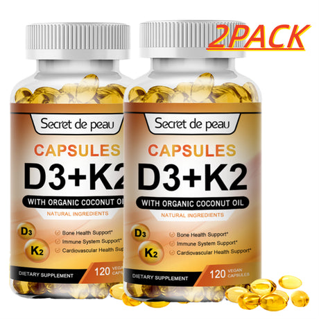 (2 Pack) SDP Vitamins D3 & K2 Dietary Supplement, Supports Heart Healthy & Immune, 240 Capsules Total (Non GMO, Soy Free, Gluten Free)