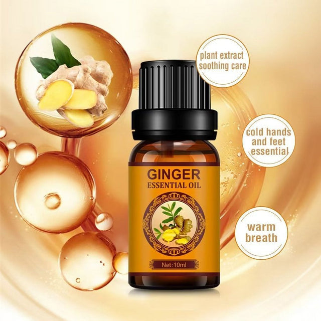 QLOUNI Ginger Essential Oil, Belly Drainage Ginger Oil, Lymphatic Drainage Ginger Oil, Plant Aroma Oil Massage to Promote Blood Circulation, Care for Skin, Fat Burning, Weight Loss, 1PCS, 10ML