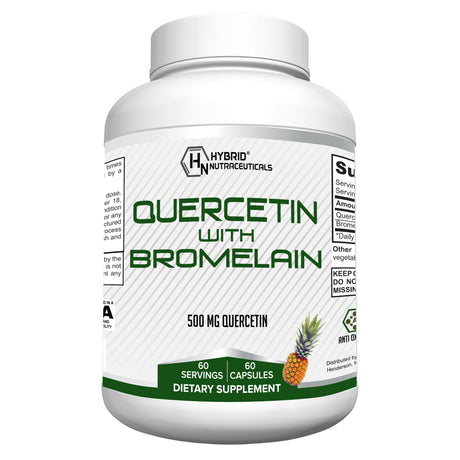 Hybrid Nutraceuticals Quercetin 500Mg with Bromelain - Advanced Immunity Support, Healthy Heart, Joint & Respiratory System, Non-Gmo - 60 Capsules