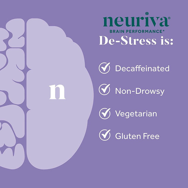 NEURIVA Destress Brain Supplement (30 Count in a Box) for Focus, Concentration & Accuracy for Relaxation & Everyday Stress Reduction