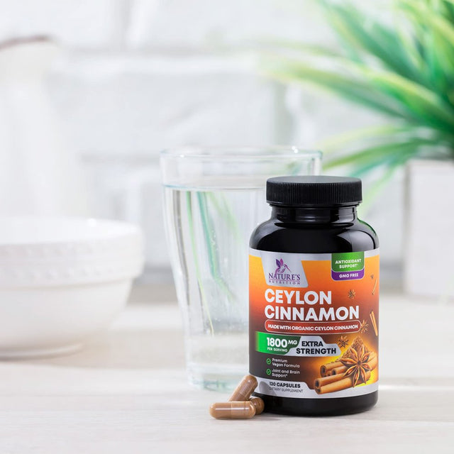 Pure Cinnamon Capsules, Certified Organic Ceylon Cinnamon Pills, Non-Gmo, Gluten-Free, Dairy-Free, Sri Lanka Cinnamon Powder Supplement, Best Vegan True Cinnamomum Vitamins, Sugar Free - 120 Capsules