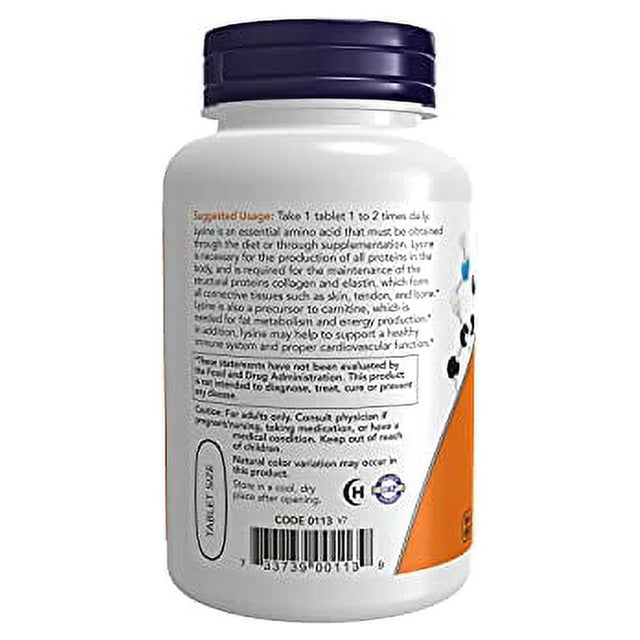 NOW Supplements, L-Lysine (L-Lysine Hydrochloride) 1,000 Mg, Double Strength, Amino Acid, 100 Tablets