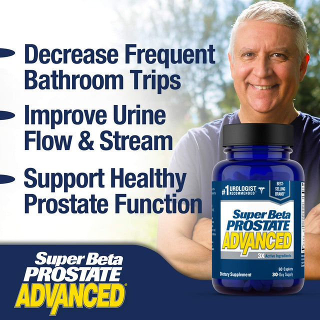 Super Beta Prostate Advanced Prostate Supplement for Men - Reduce Bathroom Trips, Promote Sleep, Support Urinary Health & Bladder Emptying. Beta Sitosterol Not Saw Palmetto. (60 Caplets, 1-Bottle)