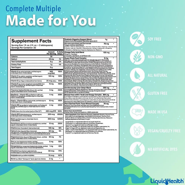 LIQUIDHEALTH Liquid Multivitamin Natural Immune Support Supplement for Adult Men & Women, 32 Fl. Oz.