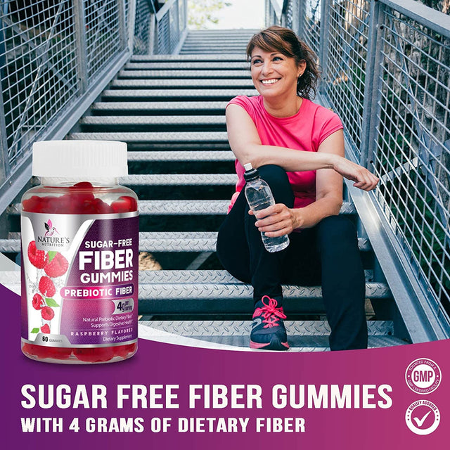 Sugar-Free Fiber Supplement Gummies for Adults - 4G Soluble Fiber per Serving - Natural Prebiotic Fiber Gummies Support Daily Digestive Health & Regularity - Plant Based & Berry Flavor - 60 Gummies