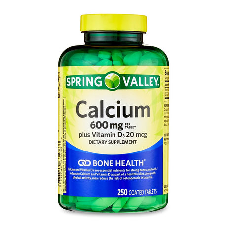 Spring Valley Calcium plus Vitamin D Tablets Dietary Supplement, 600 Mg, 250 Count