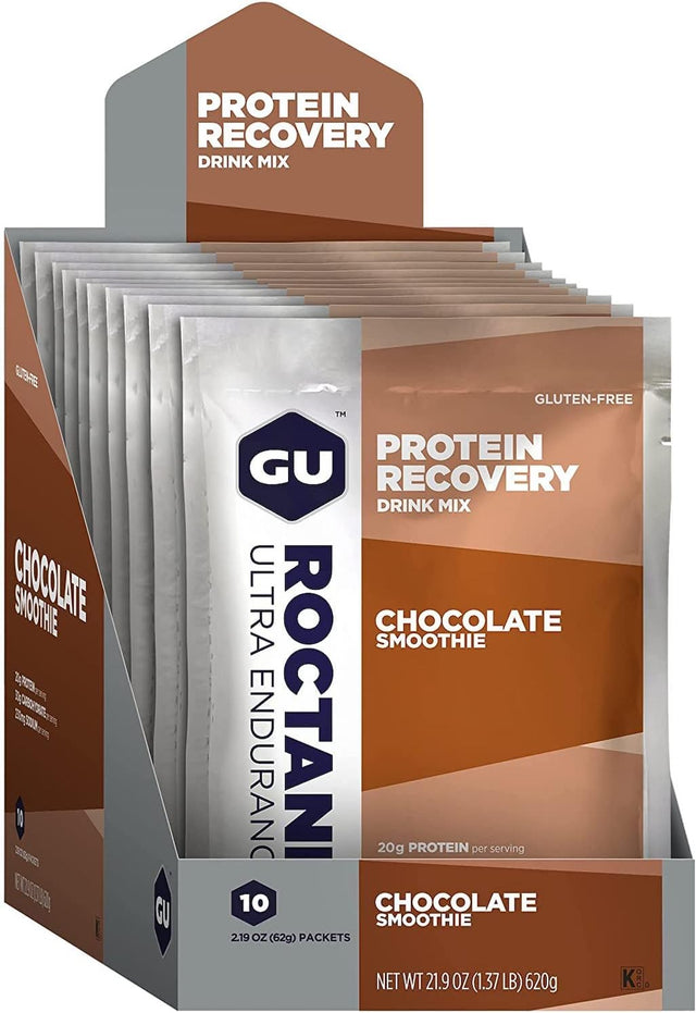 GU Energy Roctane Ultra Endurance Protein Recovery Drink Mix, Guten-Free and Kosher Recovery Support after Any Workout, 10 Single-Serving Packets, Chocolate Smoothie