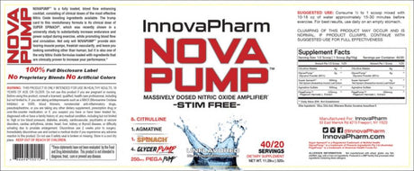 Innovapharm Novapump Nitric Oxide Amplifier Stim-Free (Unflavored)