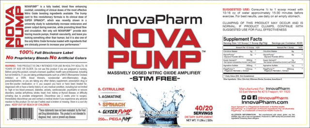 Innovapharm Novapump Nitric Oxide Amplifier Stim-Free (Unflavored)