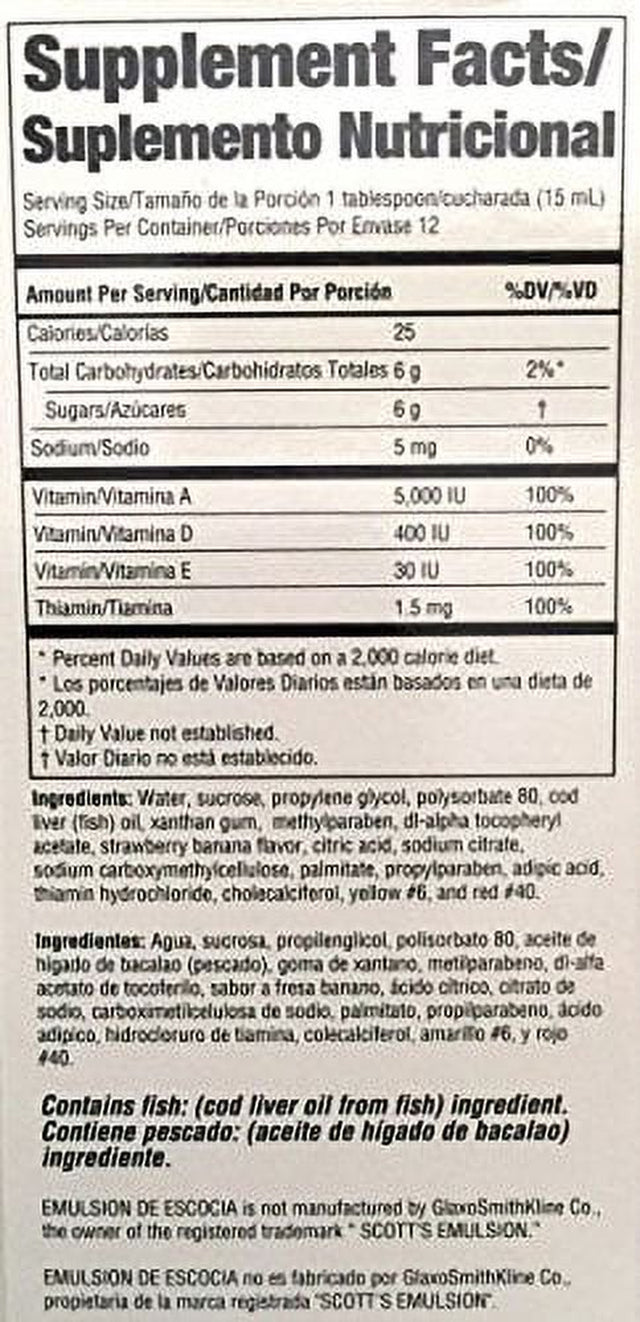 Emulsion De Escocia Strawberry/Banana 6.5 Oz Cod Liver Oil Pack of 2