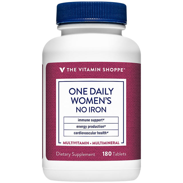 The Vitamin Shoppe One Daily Women'S Multivitamin with No Iron, 2,000IU Vitamin D3, Multi-Mineral Supplement, Supports Energy Production, Supports Cardiovascular and Immune Health (180 Tablets)