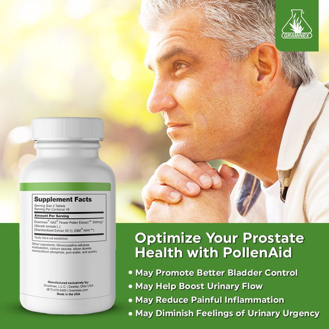 Graminex Pollenaid G63 Flower Pollen Extract, Natural Source of Phytosterol and Amino Acids - Wellness Support for Prostate, Liver, Urinary Tract - Dietary Supplement | 90 Tablets, Non-Gmo