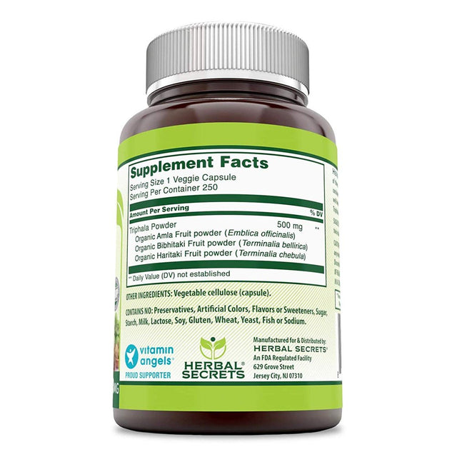 Herbal Secrets Triphala (3 Fruits) 500 Mg 250 Veggie Capsule (Non-Gmo) - Raw, Vegan- Gluten-Free, Plant-Based Nutrition - a Balancing Formula to Supports Cell Regeneration, Detoxification*