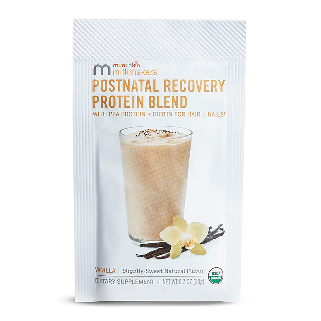 Munchkin® Milkmakers® Postnatal Recovery Protein Powder with Pea Protein, Lactation and Biotin for Postpartum Support, Vanilla, White,5 Count (Pack of 1)