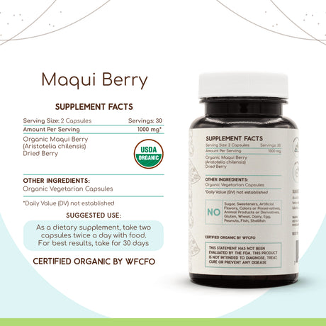 Maqui Berry 60 Capsules, 500 Mg, Organic Maqui Berry (Aristotelia Chilensis) Dried Berry