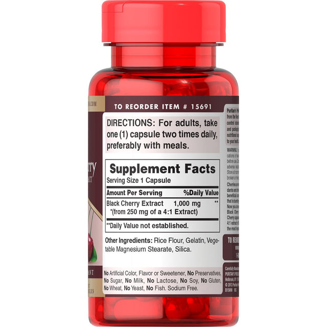 Puritans Pride Black Cherry 1000 Mg Capsules, 100 Count