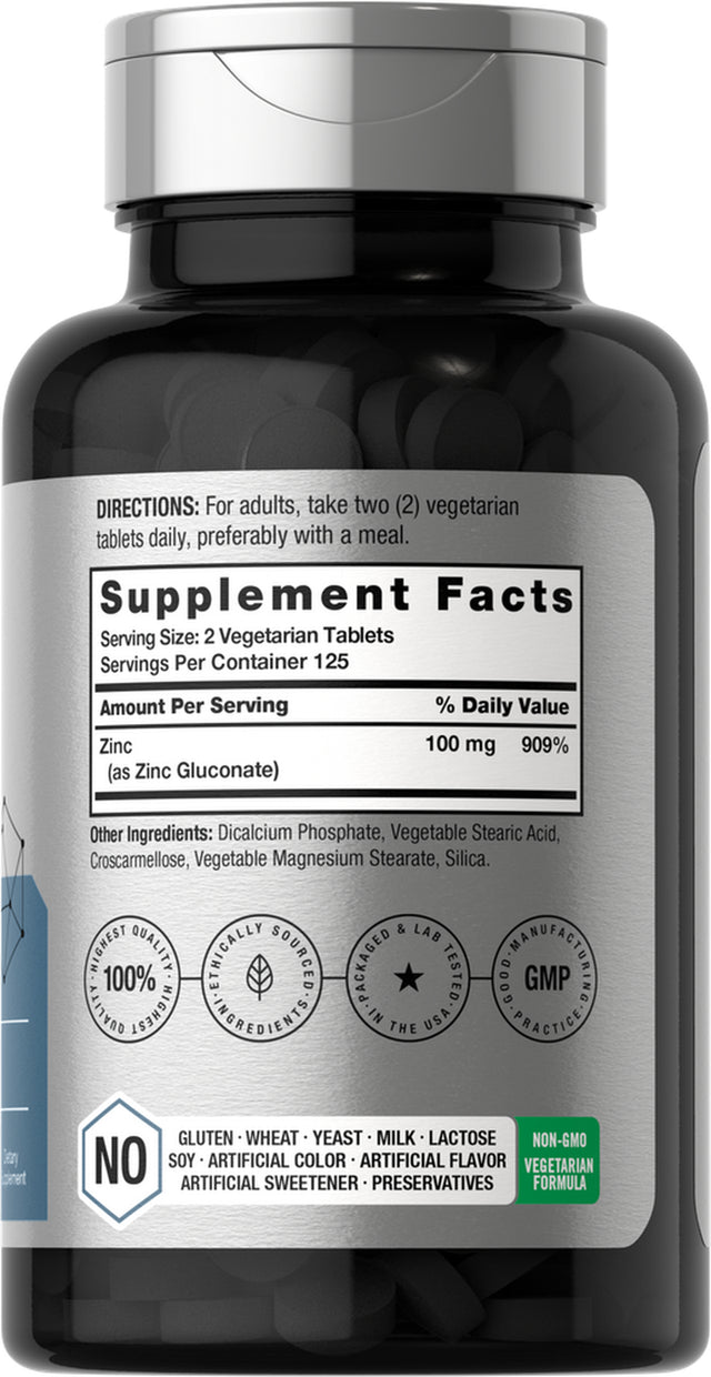 Chelated Zinc Supplement 100Mg | 250 Tablets | Vegetarian Formula | by Horbaach