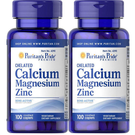 Puritan'S Pride Chelated Calcium Magnesium Zinc 100 Caplets (2 PACK)