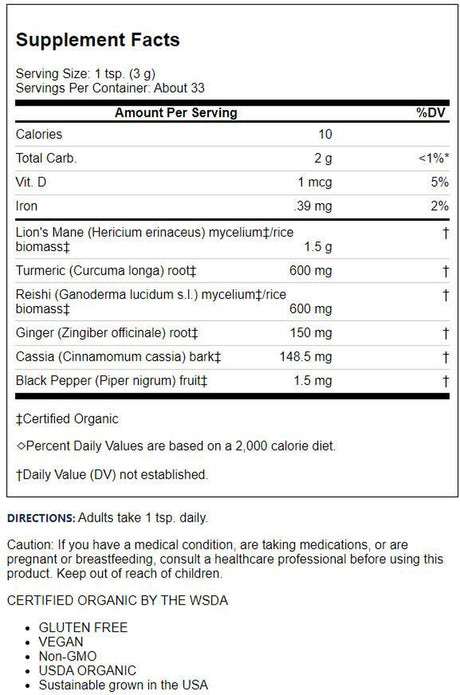 Brain & Body Powder - Support for a Sound Mind & Body - Lion'S Mane, Turmeric, Reishi & Ginger (3.5 Ounces)