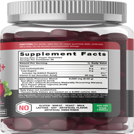 Nitric Oxide Beet Root Gummies | 60 Count | with Nitrates | Natural Strawberry Flavor | by Horbaach