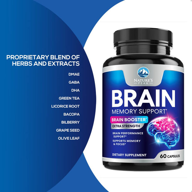 Brain Supplement for Memory and Focus, Nootropic Support for Concentration, Energy, and Brain Health with Bacopa, B Vitamins, Phosphatidylserine, DMAE, Choline, Huperzine and More - 60 Capsules