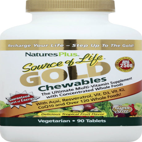 Nature'S plus - Source of Life Gold Chewables Ultimate Multi-Vitamin Delicious Tropical Fruit Flavor - 90 Tablets