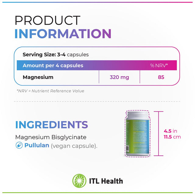 ITL Health MAG365 Prizmag plus Pure Magnesium Bisglycinate Pullulan Vegan Capsules | Including Vitamin K2 and D3 | Support Healthy, Normal Bones, Teeth and Nervous System | 90 Count