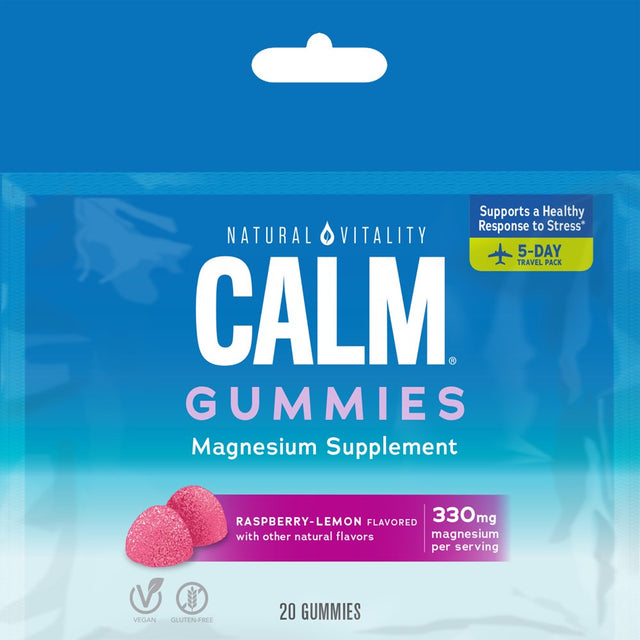 Natural Vitality Calm Magnesium Supplement Gummies, Raspberry Lemon, 330 Mg, 20 Count