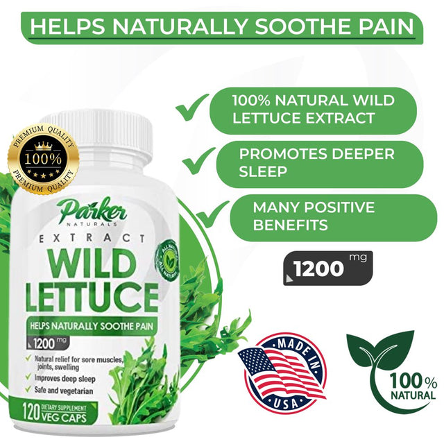 Parker Naturals Wild Lettuce Capsules 1200Mg 120Ct Natural Relief for Sore Muscles, Joints, and Swelling. Improved Sleep, Vegetarian, Made in the USA