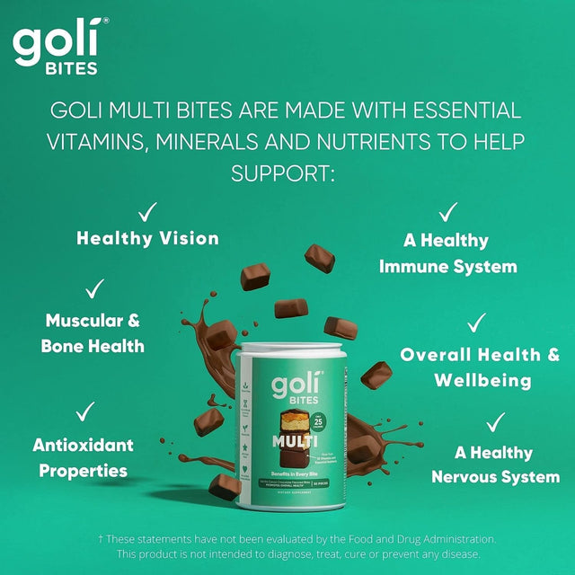 Goli Nutritional Supplement, Multi Vitamin Chewable Bites - 30 Count - Milk Chocolate Vanilla Cocoa Flavor 10+ Vitamins & Nutrients for Overall Health & Wellbeing, Immune, Nervous System Support