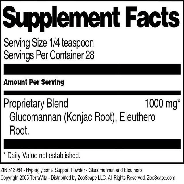 Terravita Hyperglycemia Support Powder - Glucomannan and Eleuthero, (1 Oz, 2-Pack, Zin: 513964)