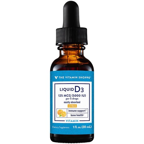 Vitamin Liquid D3 5000IU, Supports Bone & Immune Health, Aids in Healthy Cell Growth & Calcium Absorption, Citrus Flavor, 1 Fluid Ounce by the Vitamin Shoppe