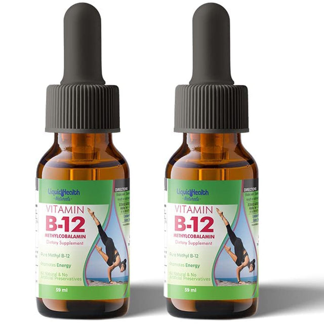 Liquid Health 2 Pack Vitamin B12 Liquid Pure Methyl Drops, Methylcobalamin Energy Boost Natural Vegan Safe Sublingual Hydroxocobalamin -2 Fl Oz