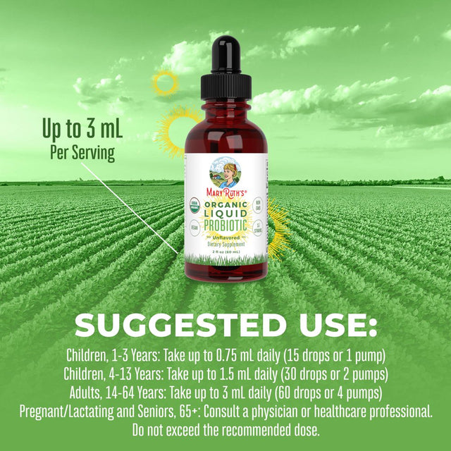 Maryruth Organics | Organic Liquid Probiotic for Adults & Kids | Vegan, Non-Gmo | Unflavored with Acidophilus | 2 Fl Oz