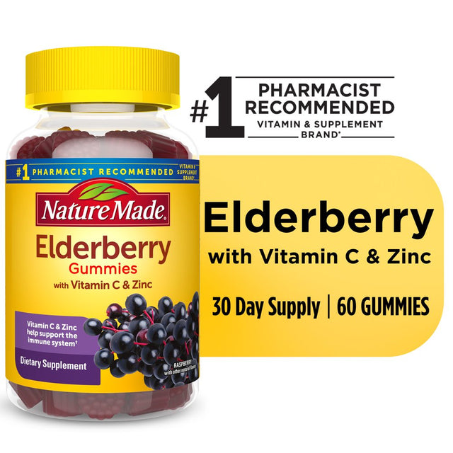 Nature Made Elderberry with Vitamin C and Zinc Gummies, Dietary Supplement, 60 Count