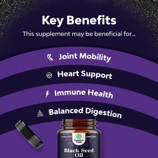 Cold Pressed Black Seed Oil Capsules - Vegan Nigella Sativa Black Cumin Seed Oil Capsules with Omega 3 6 9 Antioxidants and Thymoquinone for Hair Growth Immune Support Joint Health and Digestion