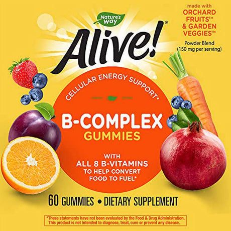 Natureâ€™S Way Alive! B-Complex Gummies, Cellular Energy Support*, 8 B-Vitamins, Vegetarian, Mango Flavored, 60 Gummies