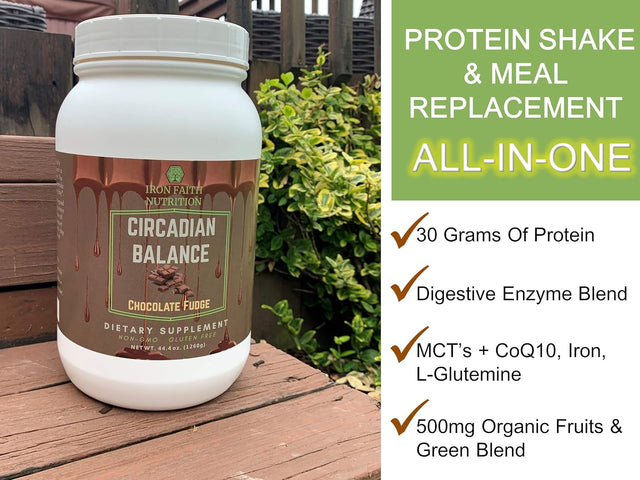 Circadian Balance Non-Gmo Gluten Free Meal Replacement - Protein Blend 30G - Egg Whey Isolate Organic Pea plus Organic Fruits& Greens Blend Digestive Enzyme Chocolate Fudge