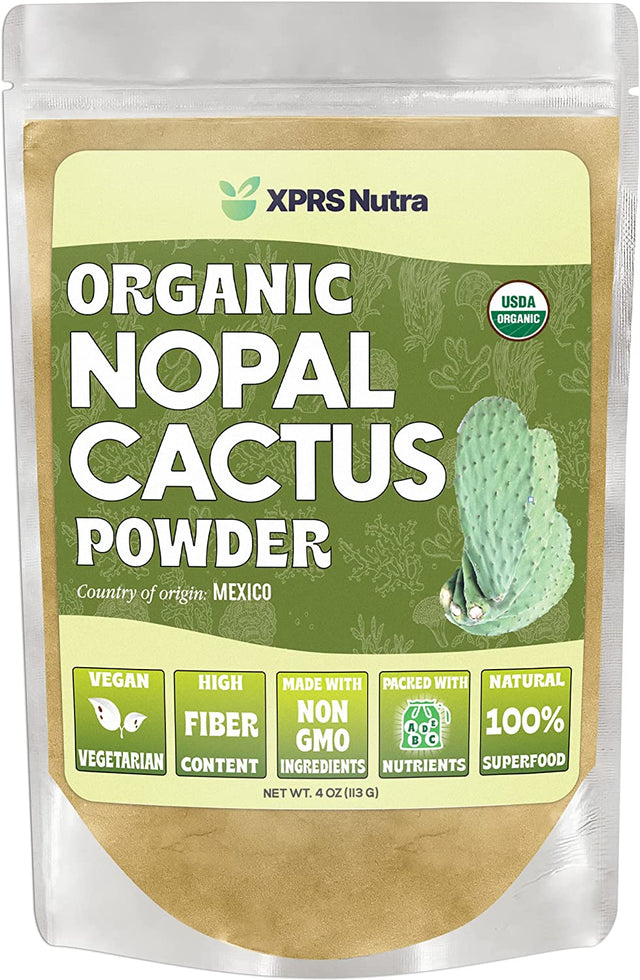 XPRS Nutra Organic Nopal Cactus Powder - Prickly Pear Supplement Nopal Powder from Mexico - High in Dietary Fiber, Calcium and Vitamin C - Nopal Powder Superfood for Digestion (4 Oz)