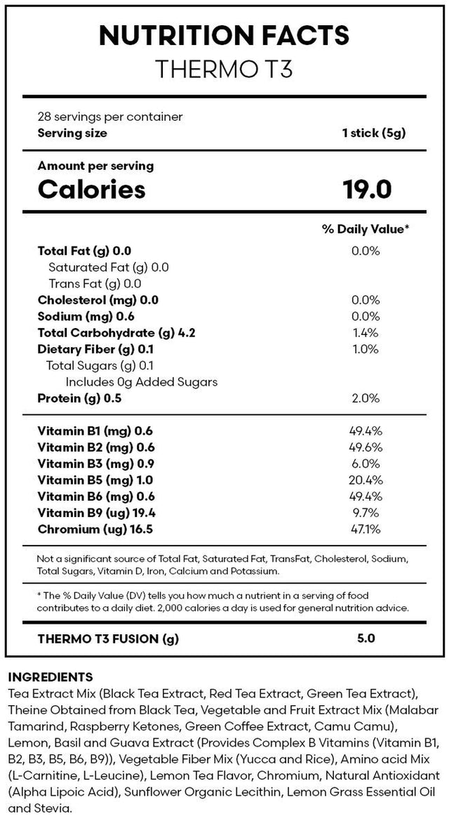 Fuxion Thermo T3-Fat Burner Instant Tea Drink Mix to Generate Energy & Increase Stamina-Thermogenic Effect before Excercise or after Meals,28 Stick W. Bonus 3 Sachets of Omnite Keto MCT