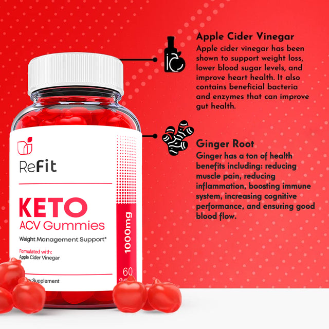 (3 Pack) Refit Keto ACV Gummies - Supplement for Weight Loss - Energy & Focus Boosting Dietary Supplements for Weight Management & Metabolism - Fat Burn - 180 Gummies