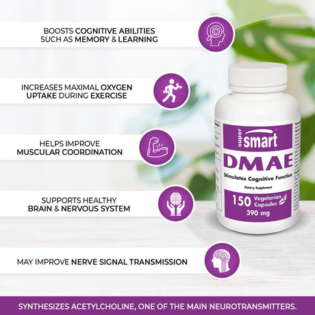 Supersmart - DMAE Supplement (Dimethylaminoethanol) 390 Mg per Day - Brain Food - Focus & Memory Pills | Non-Gmo & Gluten Free - 150 Vegetarian Capsules