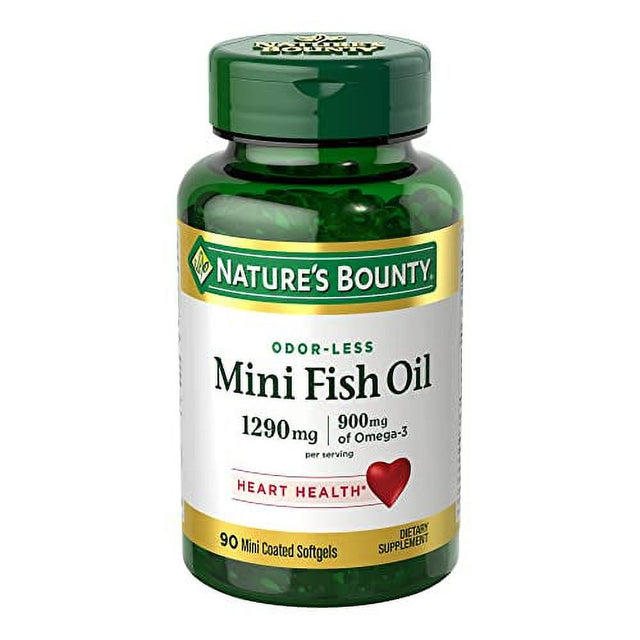 Natureâ€™S Bounty Mini Fish Oil Softgels 1290 Mg, Omega-3, Supports Heart Health, Odor-Less, 90 Mini Coated Softgels